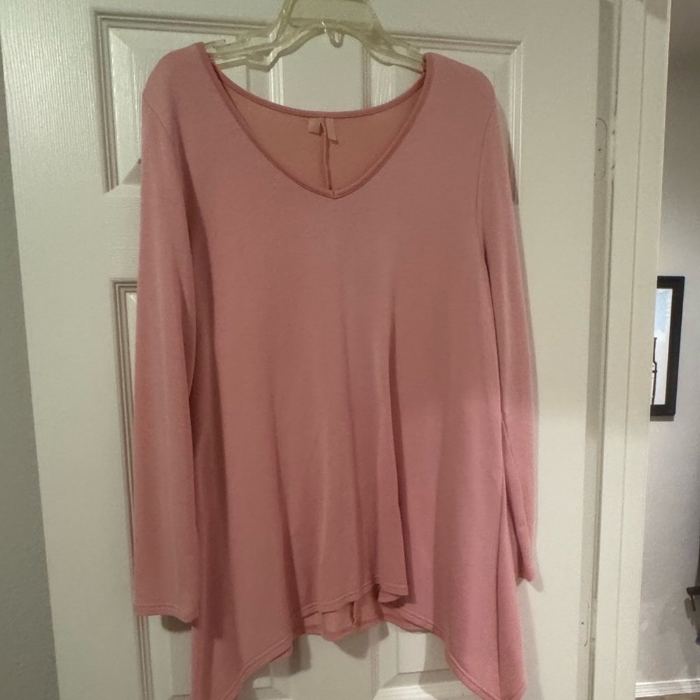 Pink V-Neck Long Sleeve Top